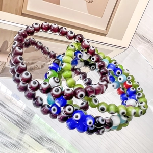 Set di bracciali elastici con perline di vetro Evil Eye da 6mm in colori misti