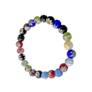 Colorful handmade millefiori glass bead bracelet with vibrant daisy patterns for women