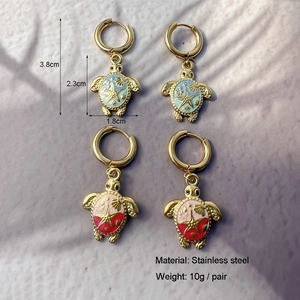 18K gold plated turtle drop earrings with ocean theme starfish patterns for women