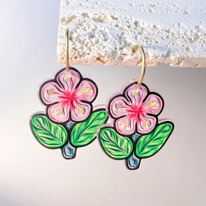 Pastoral Hand Painted Flower Dangle Earrings Stainless Steel Acrylic Colorful Floral Jewelry For Women