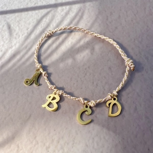 Handmade Braided Rope Bracelet With Stainless Steel Alphabet Letter Pendants Adjustable Wristband Fashion Jewelry Gift