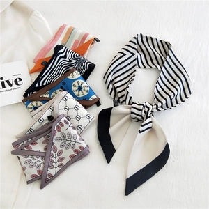 Multiple fashion printed skinny scarves for women used as hair bands or bag accessories