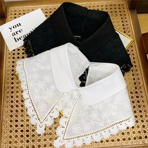 Vintage detachable shirt collar for women with floral embroidery and lace edging decoration