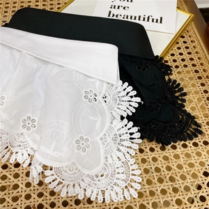 Embroidered lace false collar for women featuring hollow floral patterns in black and white