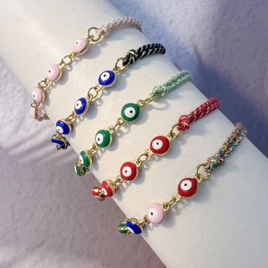 Bracciale Occhio Del Male Acciaio Inossidabile Corda Intrecciata Smalto Regolabile Placcato Oro 18K Gioielli Donna