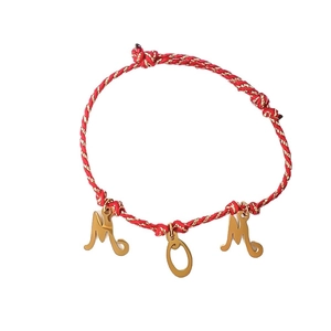 Handmade red and gold braided MOM letter charm bracelet with stainless steel pendants