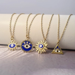 Evil Eye Pendant Necklace Stainless Steel Enamel Geometric Retro Vintage Clavicle Chain Jewelry For Women