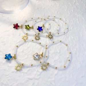 Stackable Beaded Bracelet Stainless Steel Sun Star Crystal Pendant Elastic Jewelry For Women Casual Daily Wear Accessory