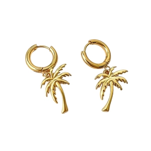 Goldene Kokosnussbaum-Ohrringe aus Edelstahl mit poliertem tropischem Sommer-Design