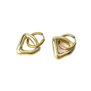 Modern hollow triangle gold stainless steel earrings with geometric minimalist design