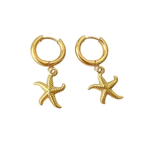 18K gold plated hoop earrings featuring detailed starfish charms for a beach holiday look