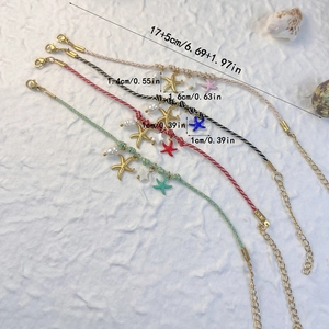 Bohemian woven rope bracelet set with starfish charms and pearls in seaside aesthetic