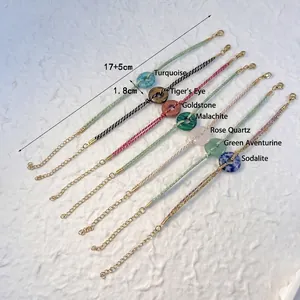 Handmade woven natural stone bracelets with tiger eye and aventurine on white background