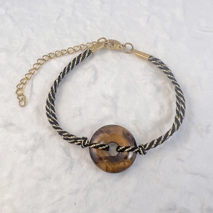 Handmade tiger eye stone bracelet with woven cord and adjustable stainless steel clasp