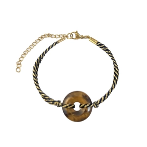 Handmade woven bracelet with tiger eye stone pendant and adjustable gold clasp