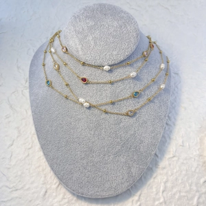 Collana Retrò Francese In Acciaio Inossidabile Con Perle D'acqua Dolce E Pendente In Zircone Colorato Gioielli Per Donna