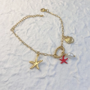 Edelstahl Ozean Armband Muschel Seestern Fisch Künstliche Perle Anhänger Vergoldet Mode Schmuck Für Damen