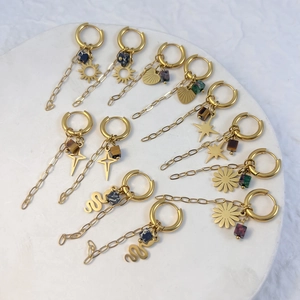 Stainless Steel Natural Stone Tassel Drop Earrings For Women Long Chain Sun Daisy Star Snake Bohemian Jewelry