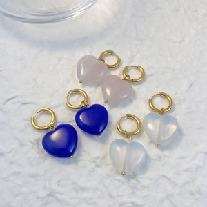 Orecchini Pendenti A Cuore Acciaio Inossidabile Pietra Naturale Quarzo Rosa Opale Gioielli Di Moda Per Donne