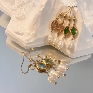 Boucles D'oreilles Pendantes Acier Inoxydable Perle D'eau Douce Zircon Rétro Français Élégant Géométrique Goutte D'eau Ovale Pour Femmes