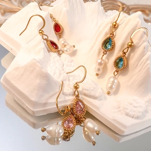 Élégantes boucles d'oreilles pendantes en perles d'eau douce et zircone pour femmes, 3 styles