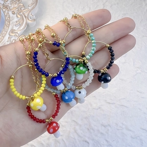 Pilz Anhänger Halskette Edelstahlkette Glas Gepunktet Perlenring Boho Süßer Modeschmuck Für Damen