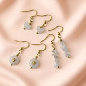 Rose Quartz Natural Stone Drop Earrings Stainless Steel Gold Hook Heart Round Irregular Geometric Jewelry For Women