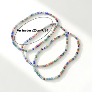 Colorful glass bead layered anklet set with faceted beads for summer beach jewelry