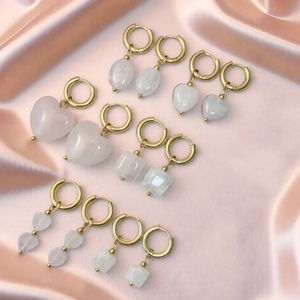 Natural Stone Stainless Steel Hoop Earrings Geometric Heart Square Drop Dangle Sweet Minimalist Jewelry For Women