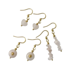 Pink natural stone drop earrings set with golden stainless steel hooks for women