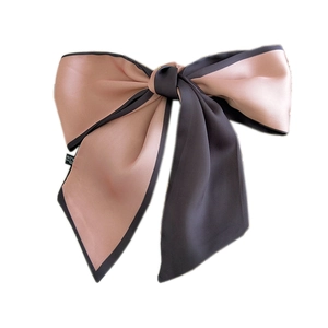 Dual-color satin skinny scarf for women in pink and dark grey with ribbon tie design