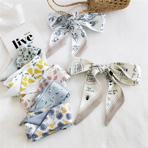 Satin Narrow Scarf For Women Floral Fruit Print Ribbon Neck Tie Hair Band Bag Handle Decoration Elegant