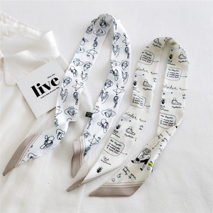 Minimalist black and white female portrait and winter run theme narrow silk scarves