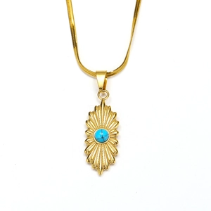 Vintage 18k vergulde titanium slangenketting met zonnestraal hanger en turkoois steen