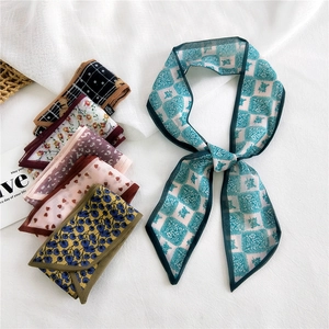 Women Fashion Satin Polyester Narrow Long Scarf Printed Headband Bag Handle Ribbon Elegant Floral Polka Dot Geometric Twilly Scarf