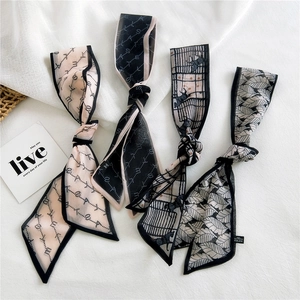 Elegant long skinny silk scarves with various patterns for bags hair and neck decoration