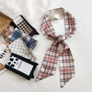 Fashion long silk scarf set featuring pink plaid and houndstooth patterns for women