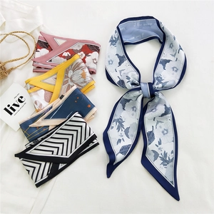 Elegant Narrow Long Scarf Satin Like Printed Hair Tie Ribbon For Bag Handle Neck Scarf French Vintage Style Women Accessory
