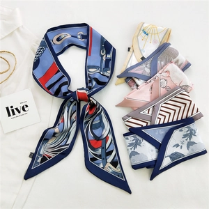 Elegant narrow twilly silk scarf with chain pattern for hair and handbag handles