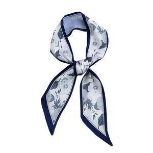 Floral print long narrow twilly scarf for hair and bags with I love summer text