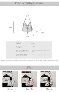 Detail guide showing jacquard butterfly print bag dimensions and four-way carrying styles