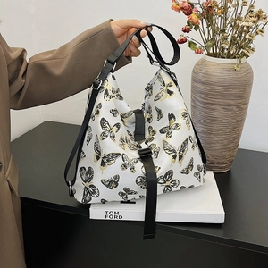 Butterfly Print Shoulder Bag Nylon Jacquard Large Capacity Hobo Crossbody Handbag Fashion Aesthetic For Women