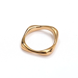Polished 18k gold plated stainless steel irregular polygon ring in a glossy mirror finish