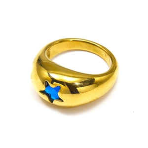 Chic 18k gold plated stainless steel ring featuring a blue zircon star inlay for women