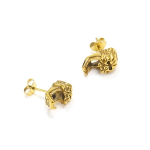 Boucles d'oreilles punk crâne en acier titane plaqué or 18k avec finition vintage