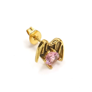 Orecchino a pipistrello in oro 18k con zircone rosa e chiusura a farfalla stile gotico