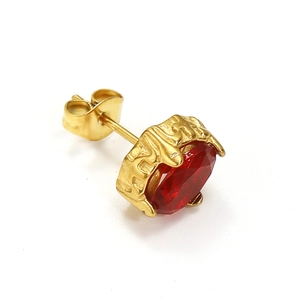 Ovale rote Zirkon Ohrstecker mit goldenem strukturiertem Metallgehäuse für Damen