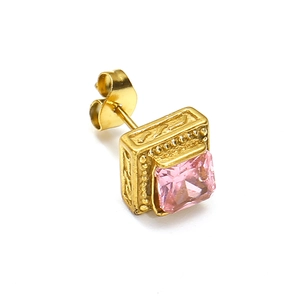 Quadratische rosa Zirkon-Ohrstecker aus 18k vergoldetem Titanstahl mit Blumenmuster