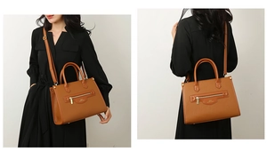 Klassische braune Leder-Tote-Bag mit goldener Hardware und verstellbarem Schultergurt