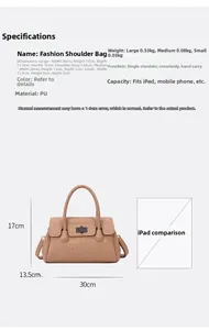 Detailed size chart for crocodile pattern handbag set with dimensions and weights